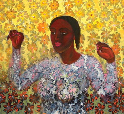 Medium: 'Export Fabric, Canvas, Thread, Needle, Acrylic', Size:'91 x 102 cm'