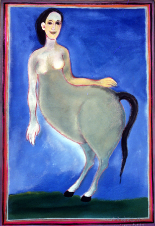 Medium: 'Gouache on canvas', Size: '58 x 38 cm'