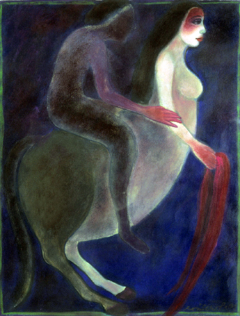 Medium: 'Gouache on canvas', Size: '76 x 58 cm'