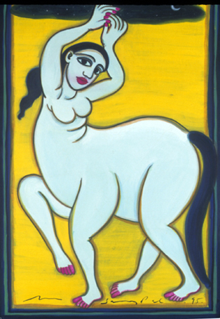 Medium: 'Gouache on canvas', Size: '58 x 38 cm'