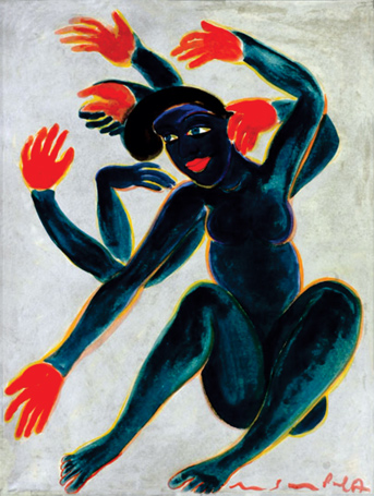 Medium: 'Gouache on Rice Paper', Size: '76 x 102 cm'