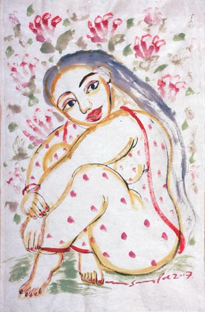 Medium: 'Gouache on Rice Paper', Size:'51 x 76 cm'